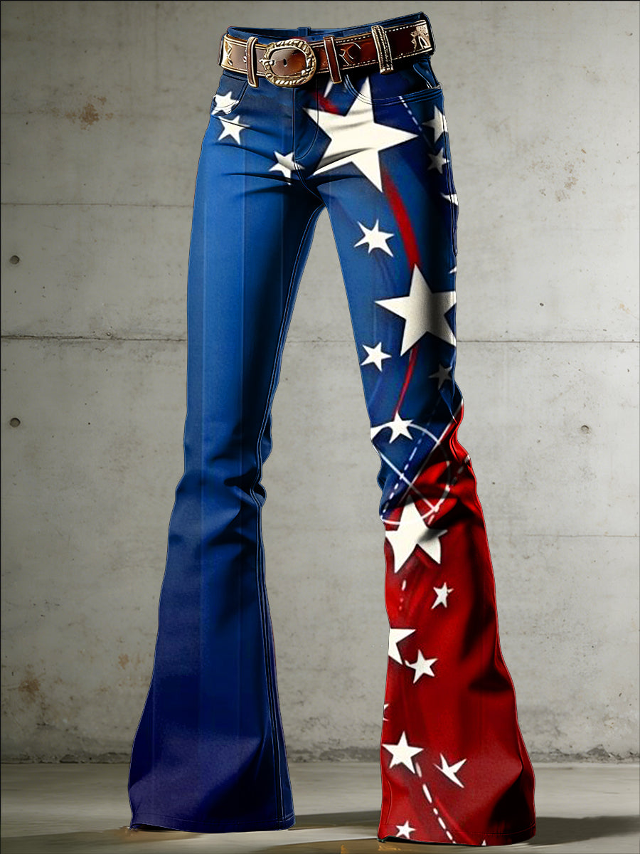 Women's American Flag Art Print Flared Trousers