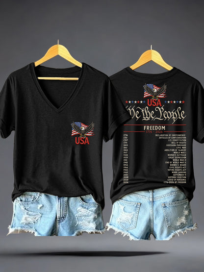 Women's USA 1776-2026 Print V-Neck T-Shirt