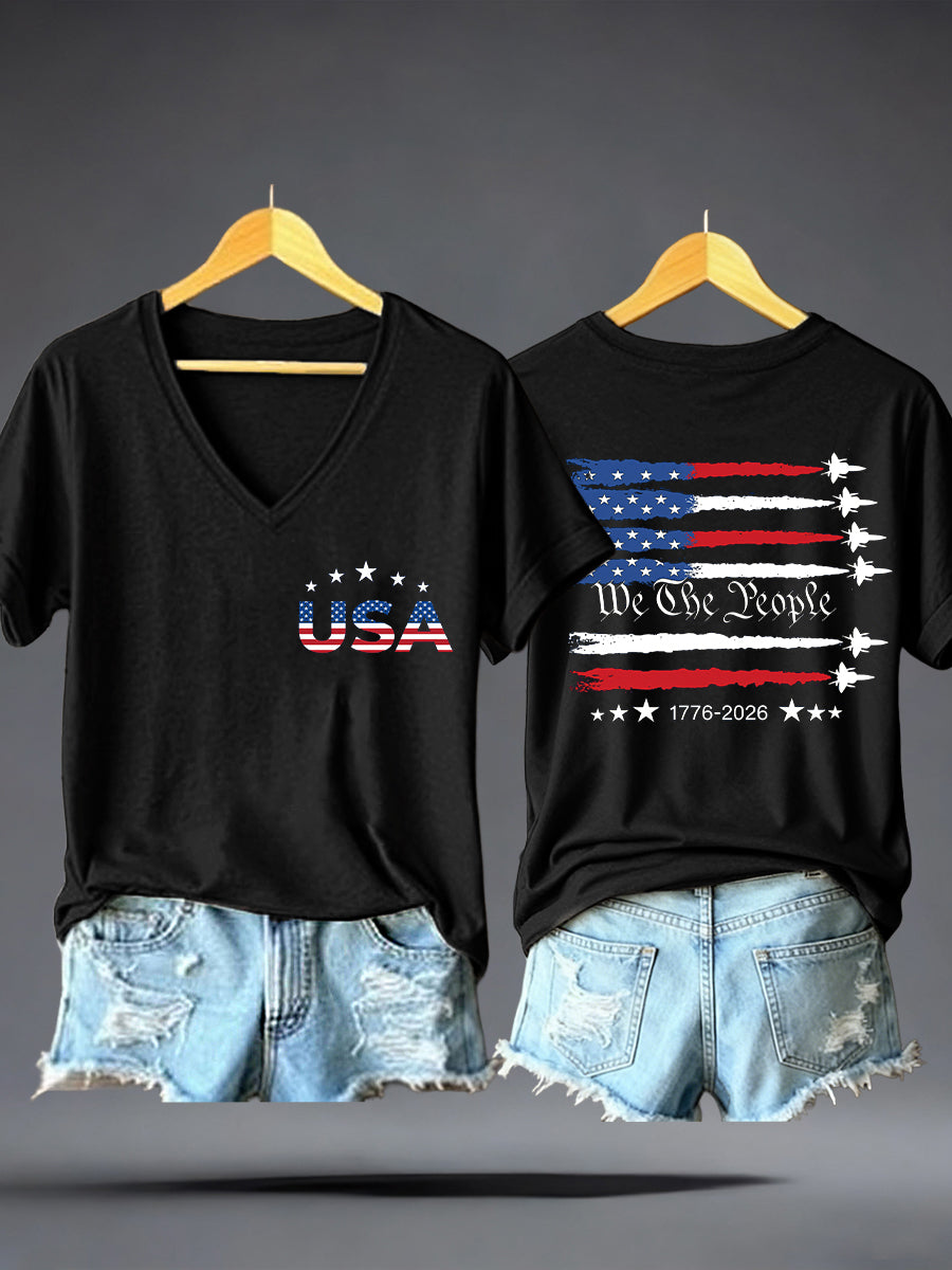 Women's USA 1776–2026 Print V-Neck T-Shirt