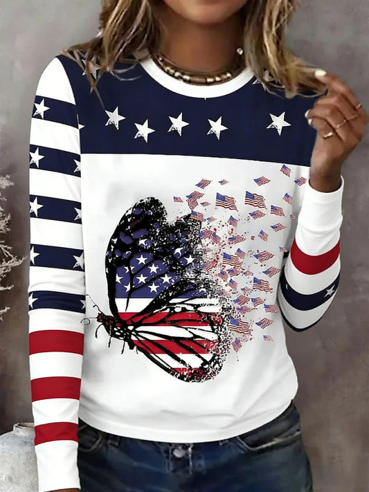Women's Retro American Independence Day Long-Sleeve T-Shirt