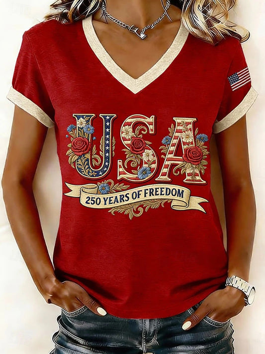 Women's Retro American Independence Day V-Neck Short-Sleeve T-Shirt