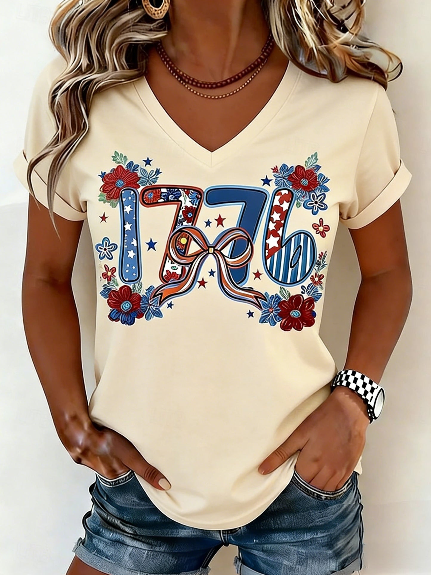 Women's Retro American Independence Day Short-Sleeve T-Shirt