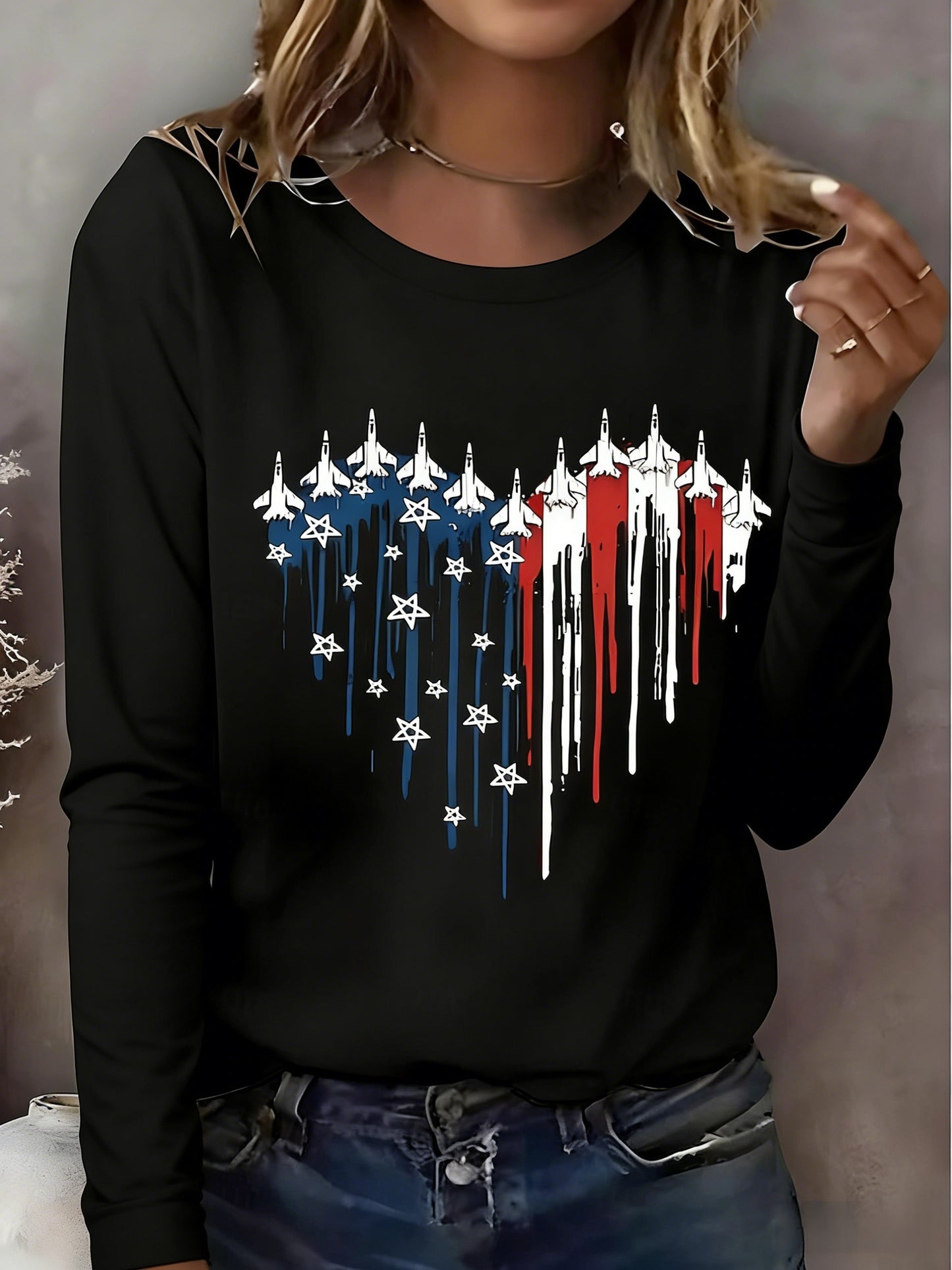 Women's Retro American Independence Day Long-Sleeve T-Shirt