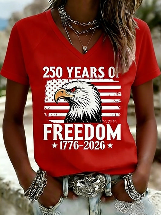 Women's Retro American Independence Day V-Neck Short-Sleeve T-Shirt