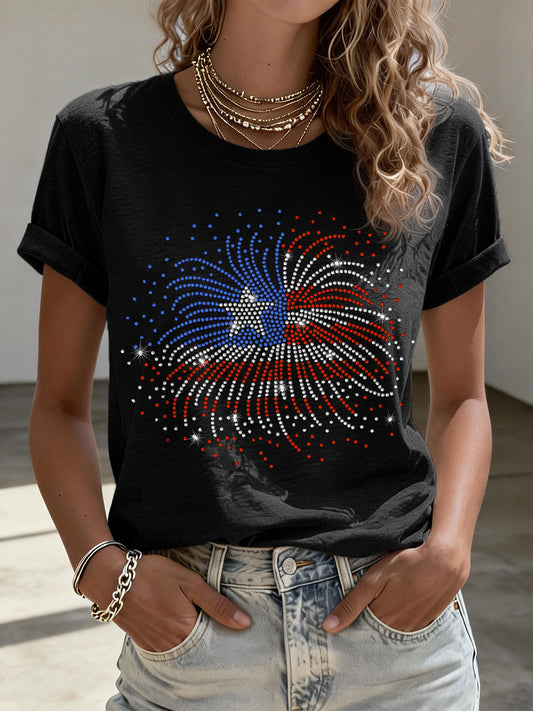 Women's USA1776-2026 Rhinestone Pattern T-Shirt