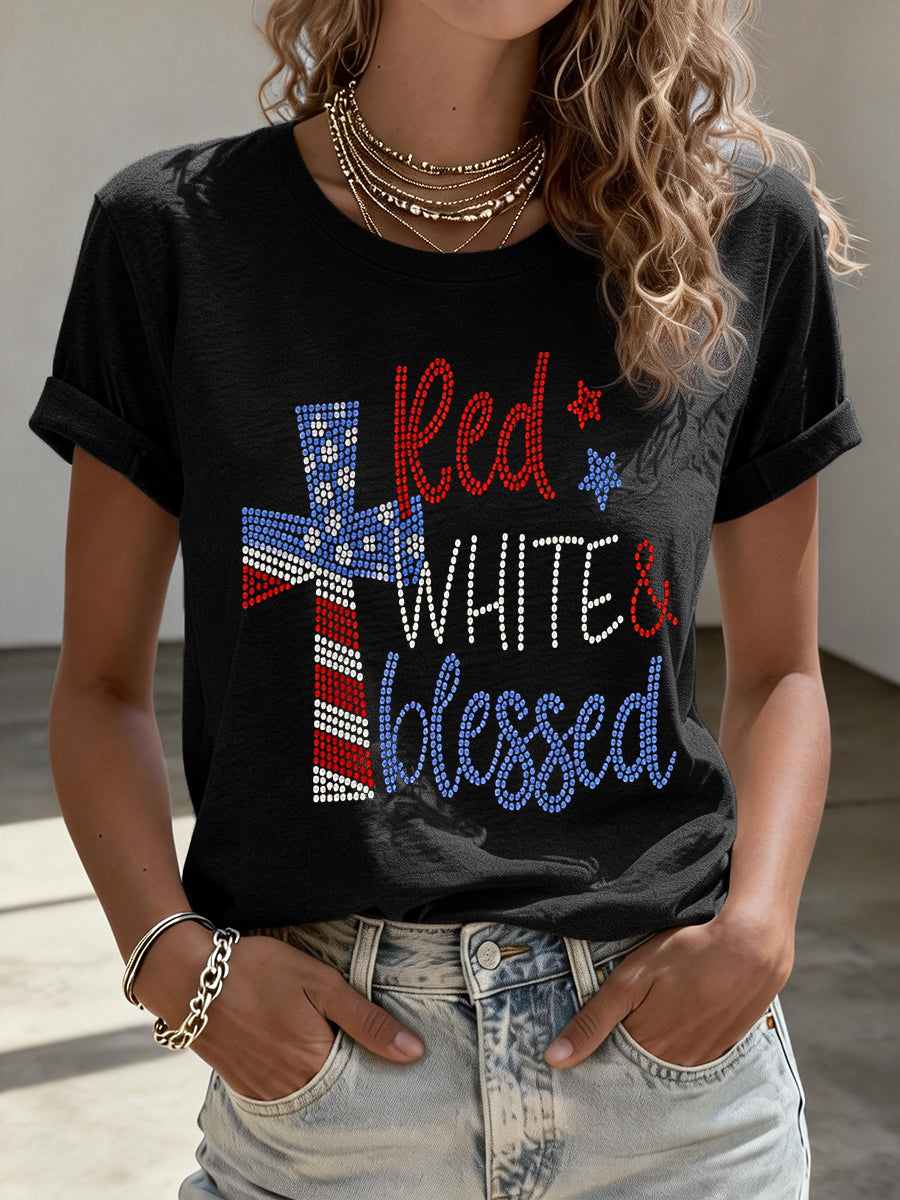 Women's USA1776-2026 Rhinestone Pattern T-Shirt
