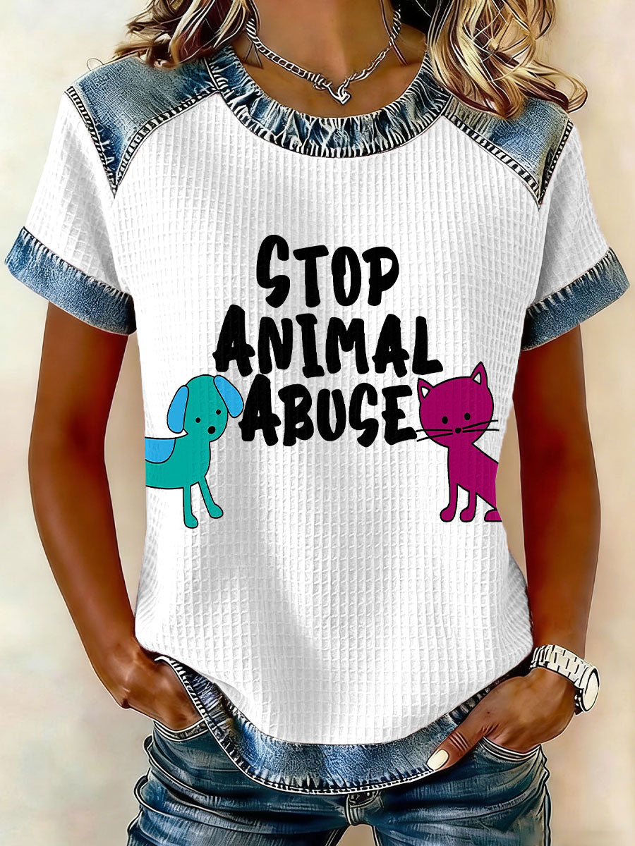 Women's 'Stop Animal Abuse' Waffle Knit T-Shirts