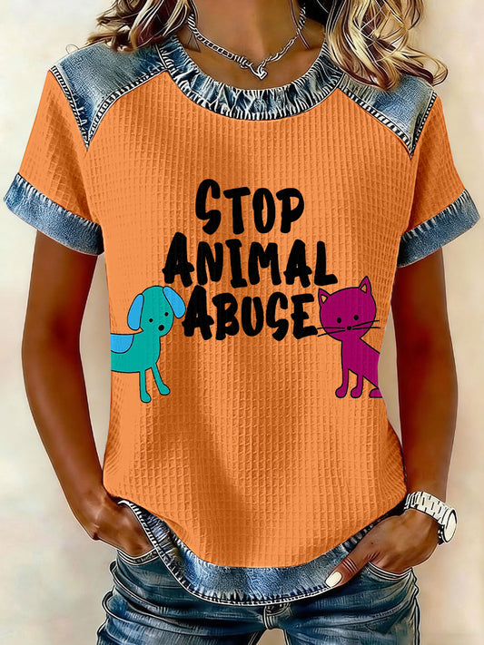 Women's 'Stop Animal Abuse' Waffle Knit T-Shirts