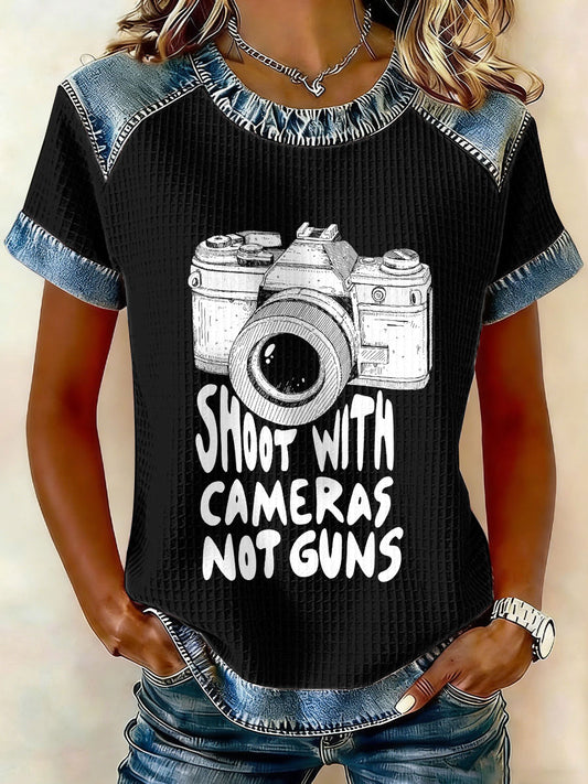 Women's 'Shoot with Cameras Not Guns' Waffle T-Shirts