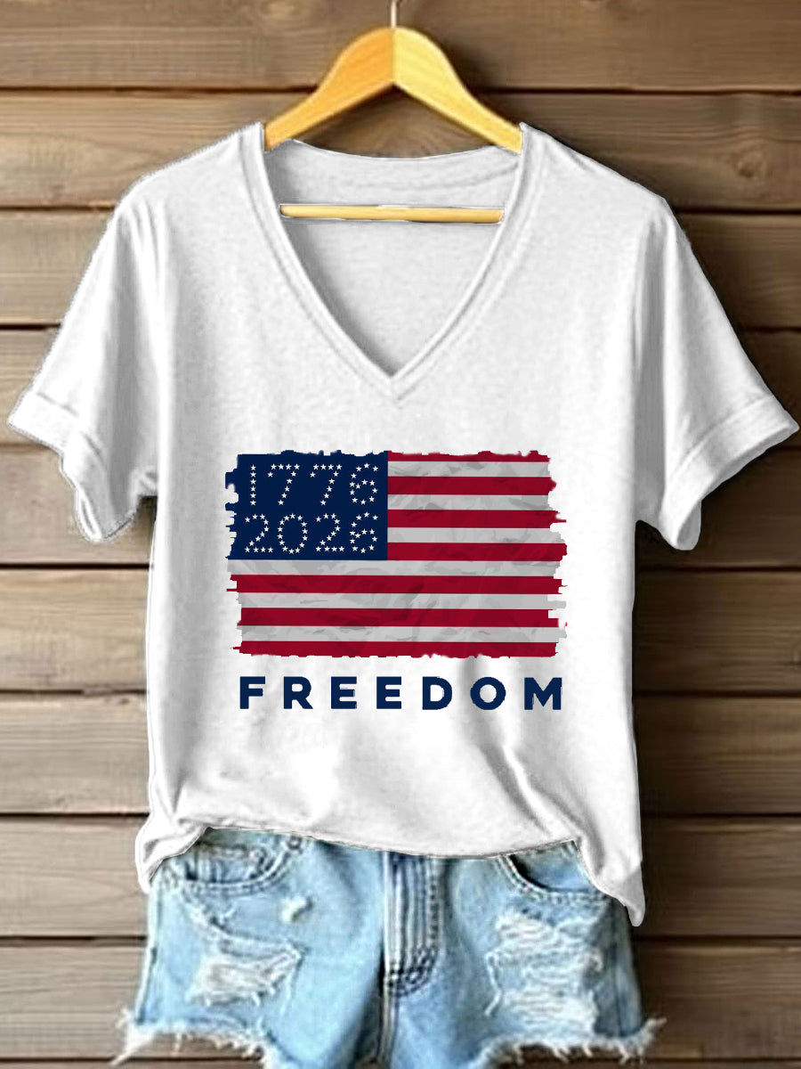 Women's USA 1776-2026 Print V-Neck T-Shirt