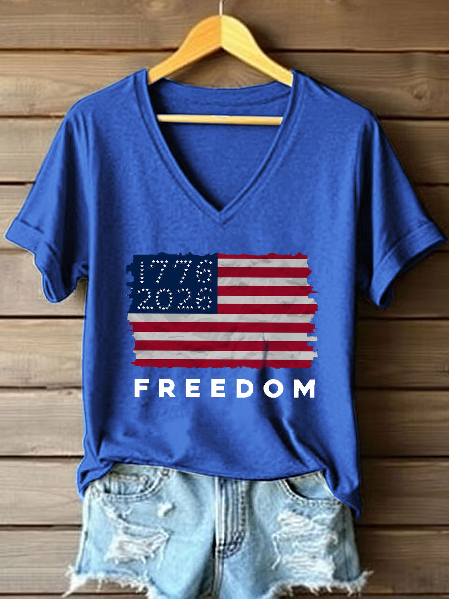 Women's USA 1776-2026 Print V-Neck T-Shirt