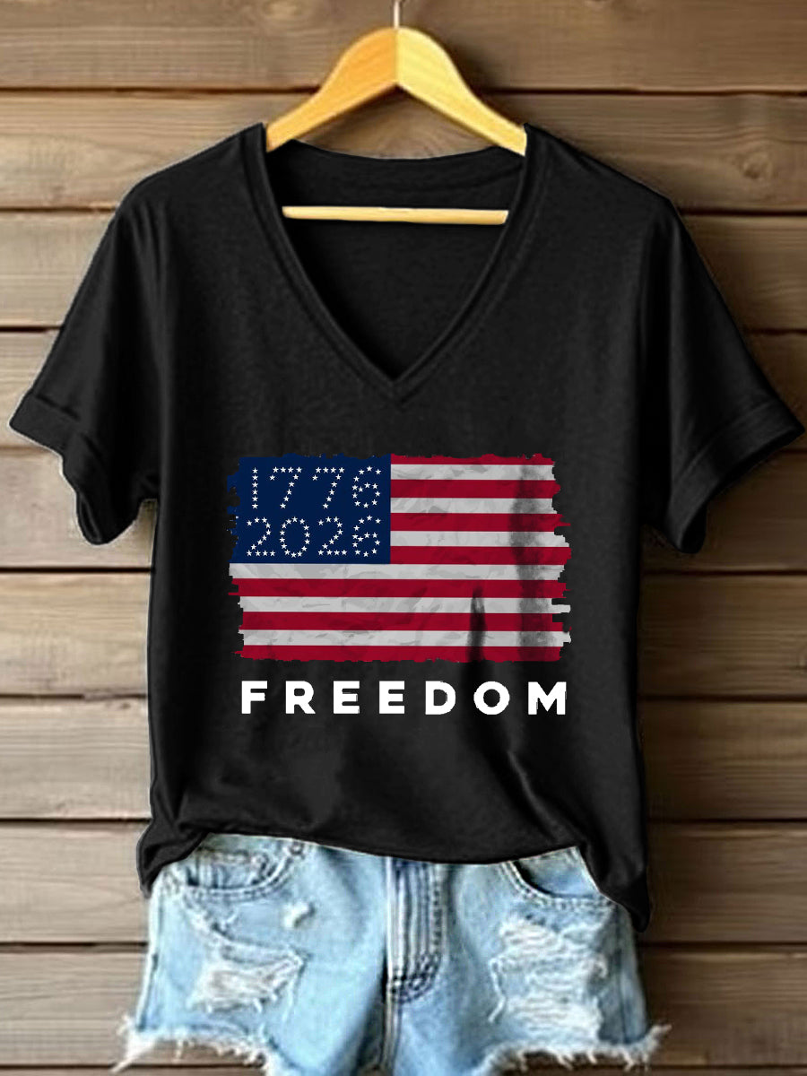 Women's USA 1776-2026 Print V-Neck T-Shirt