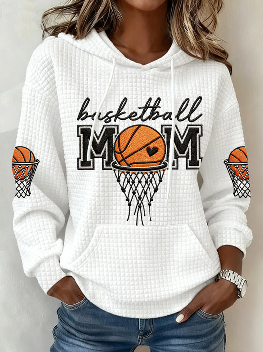 Women's Basketball Mom Print Basketball Lovers Gameday Casual Waffle Hoodie