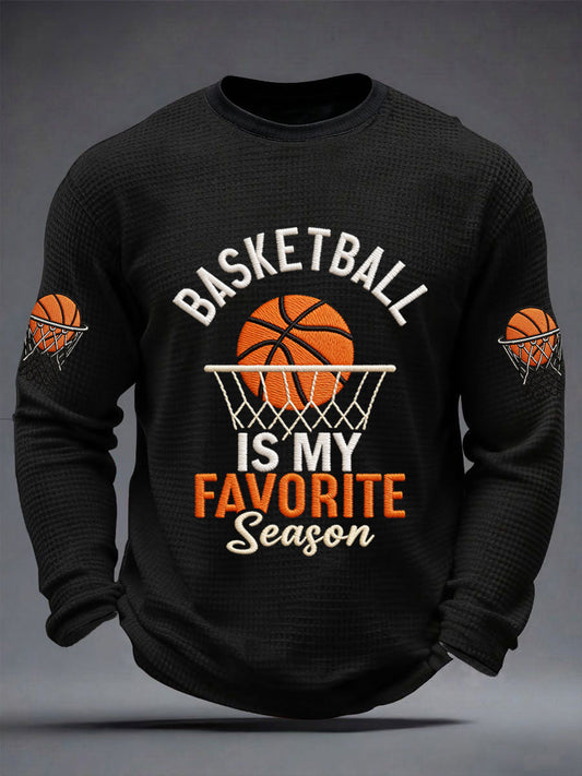 Men's Basketball Is My Favorite Season Print Basketball Lovers Gameday Casual Waffle Long Sleeve T-Shirt