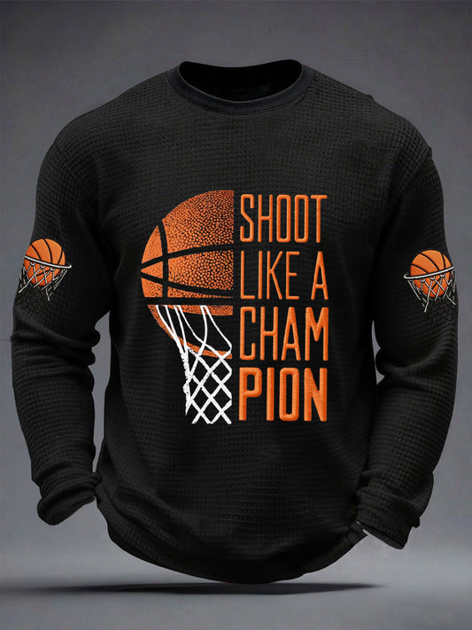 Men's Shoot Like A Champion Print Basketball Lovers Gameday Casual Waffle Long Sleeve T-Shirt