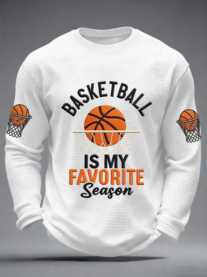 Men's Basketball Is My Favorite Season Print Basketball Lovers Gameday Casual Waffle Long Sleeve T-Shirt