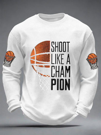 Men's Shoot Like A Champion Print Basketball Lovers Gameday Casual Waffle Long Sleeve T-Shirt