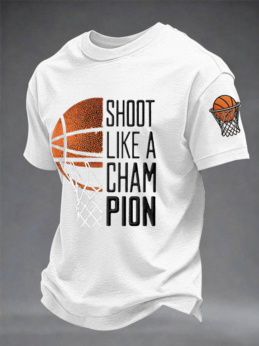 Men's Shoot Like A Champion Print Basketball Lovers Gameday Casual Tee