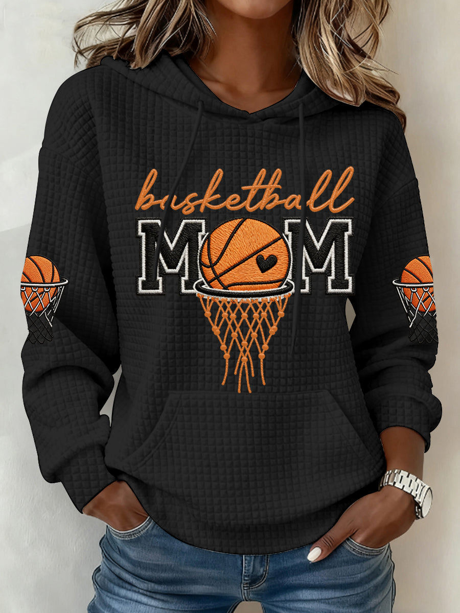Women's Basketball Mom Print Basketball Lovers Gameday Casual Waffle Hoodie