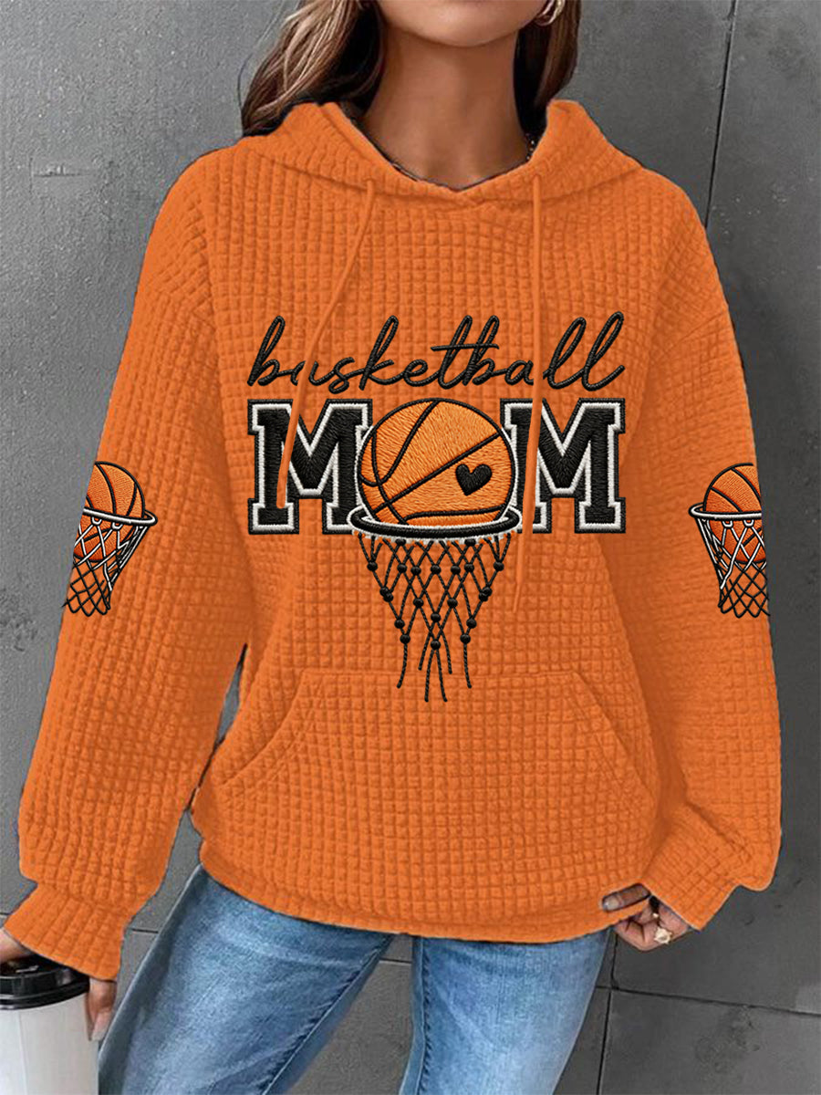 Women's Basketball Mom Print Basketball Lovers Gameday Casual Waffle Hoodie