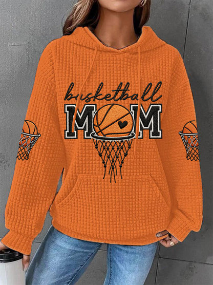 Women's Basketball Mom Print Basketball Lovers Gameday Casual Waffle Hoodie