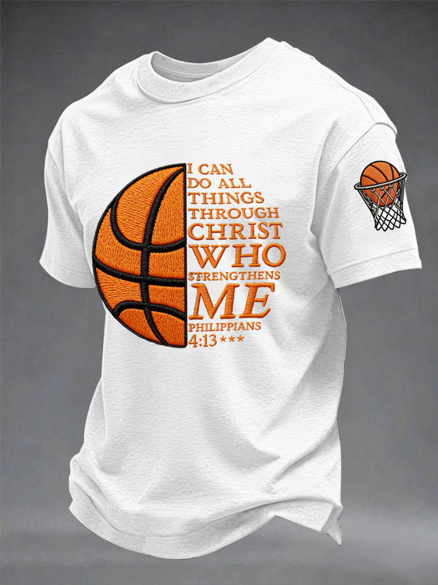 Men's I Can Do All Things Through Christ Basketball Print Basketball Lovers Gameday Casual Tee