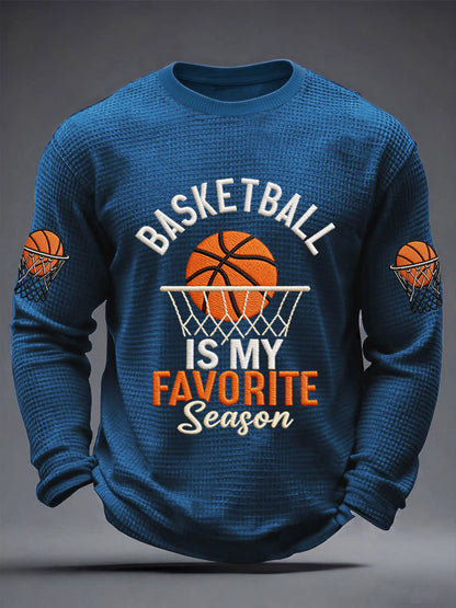 Men's Basketball Is My Favorite Season Print Basketball Lovers Gameday Casual Waffle Long Sleeve T-Shirt
