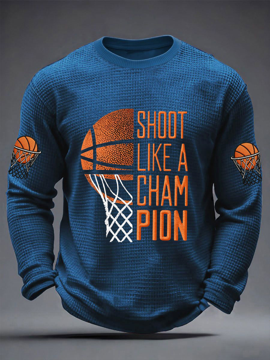 Men's Shoot Like A Champion Print Basketball Lovers Gameday Casual Waffle Long Sleeve T-Shirt