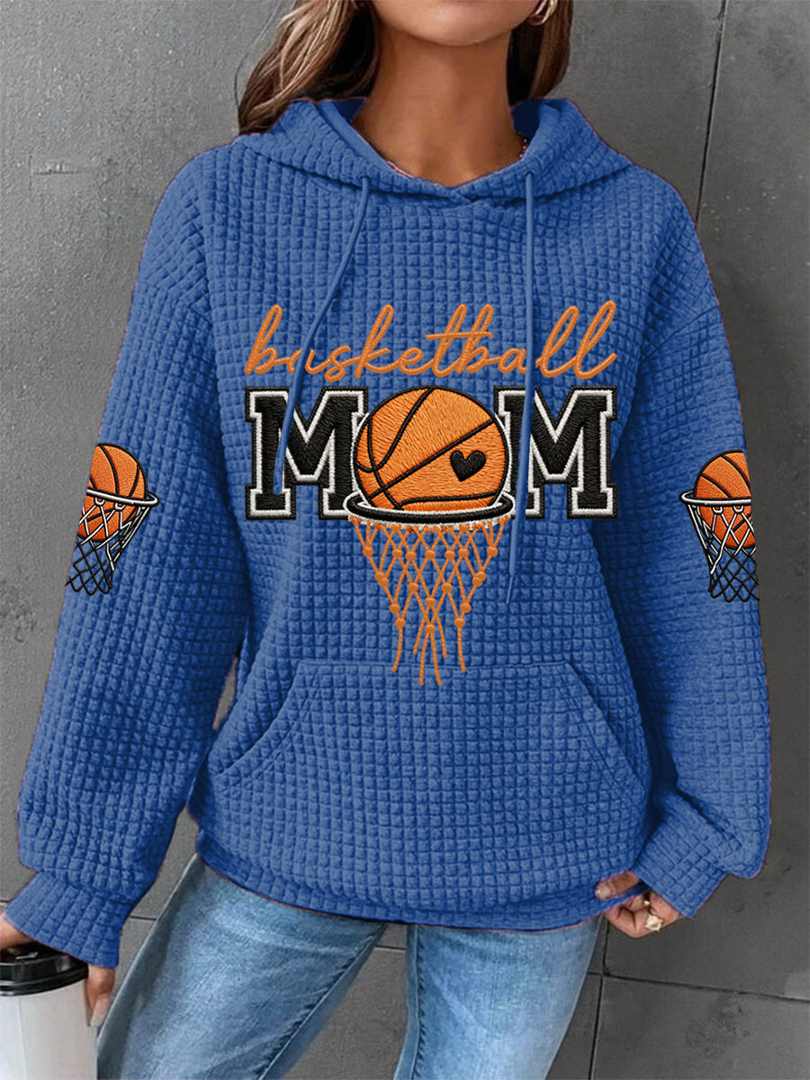 Women's Basketball Mom Print Basketball Lovers Gameday Casual Waffle Hoodie