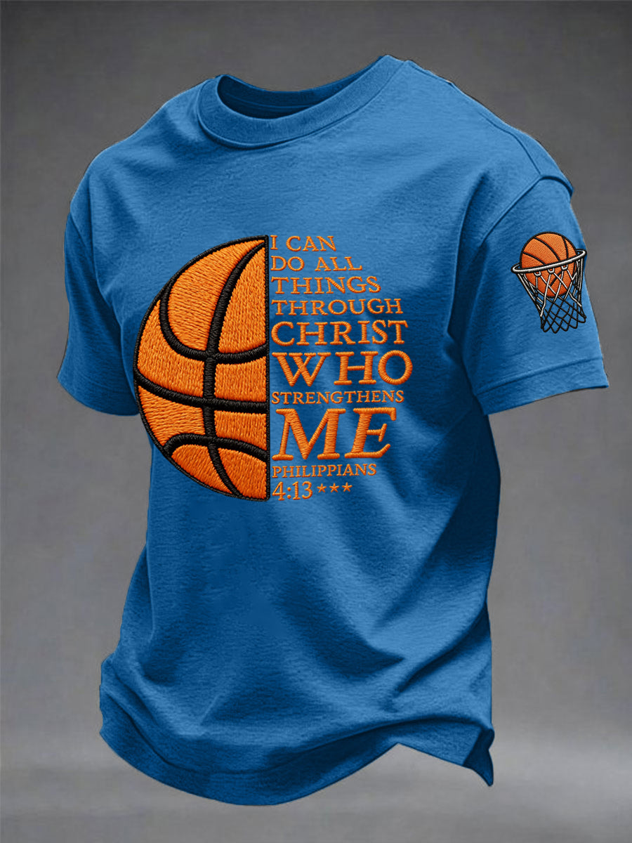Men's I Can Do All Things Through Christ Basketball Print Basketball Lovers Gameday Casual Tee