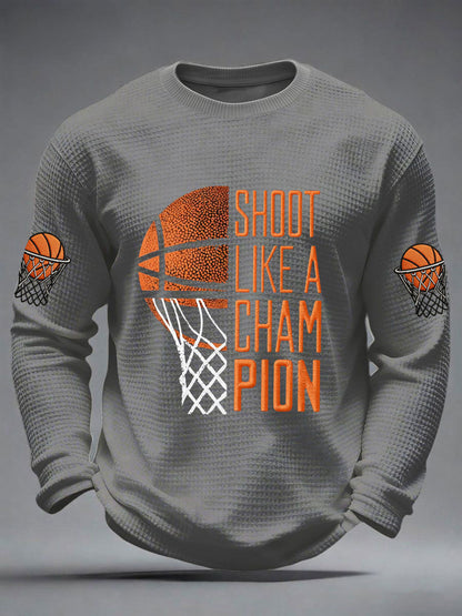 Men's Shoot Like A Champion Print Basketball Lovers Gameday Casual Waffle Long Sleeve T-Shirt