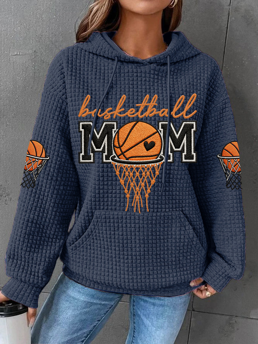 Women's Basketball Mom Print Basketball Lovers Gameday Casual Waffle Hoodie