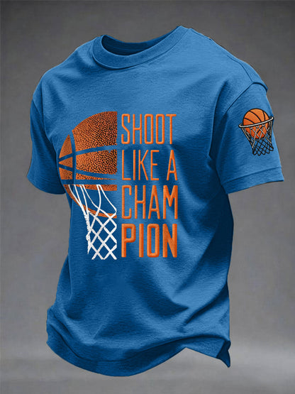 Men's Shoot Like A Champion Print Basketball Lovers Gameday Casual Tee