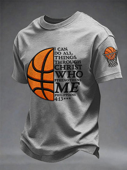 Men's I Can Do All Things Through Christ Basketball Print Basketball Lovers Gameday Casual Tee