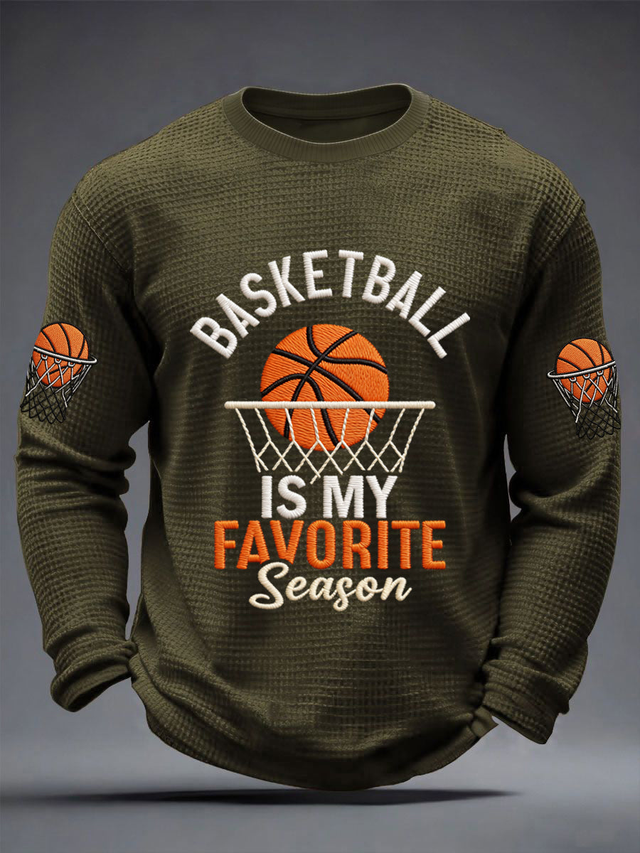 Men's Basketball Is My Favorite Season Print Basketball Lovers Gameday Casual Waffle Long Sleeve T-Shirt