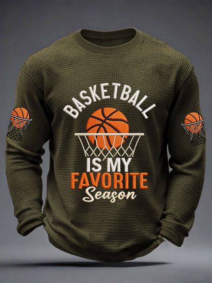 Men's Basketball Is My Favorite Season Print Basketball Lovers Gameday Casual Waffle Long Sleeve T-Shirt
