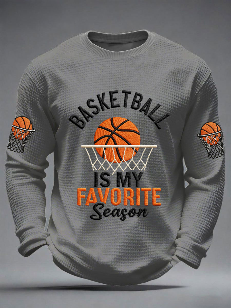 Men's Basketball Is My Favorite Season Print Basketball Lovers Gameday Casual Waffle Long Sleeve T-Shirt