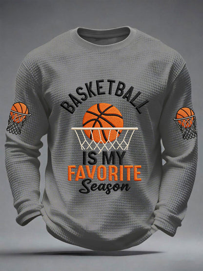 Men's Basketball Is My Favorite Season Print Basketball Lovers Gameday Casual Waffle Long Sleeve T-Shirt