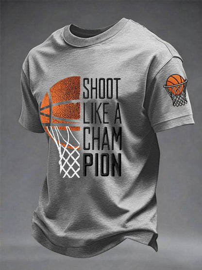 Men's Shoot Like A Champion Print Basketball Lovers Gameday Casual Tee