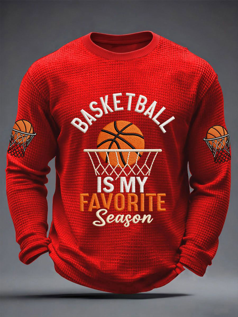 Men's Basketball Is My Favorite Season Print Basketball Lovers Gameday Casual Waffle Long Sleeve T-Shirt