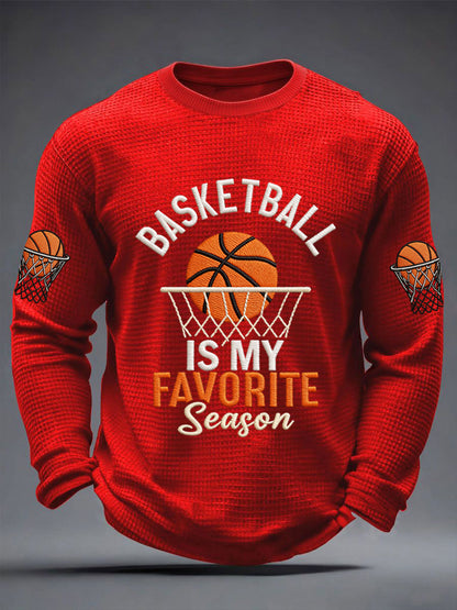 Men's Basketball Is My Favorite Season Print Basketball Lovers Gameday Casual Waffle Long Sleeve T-Shirt