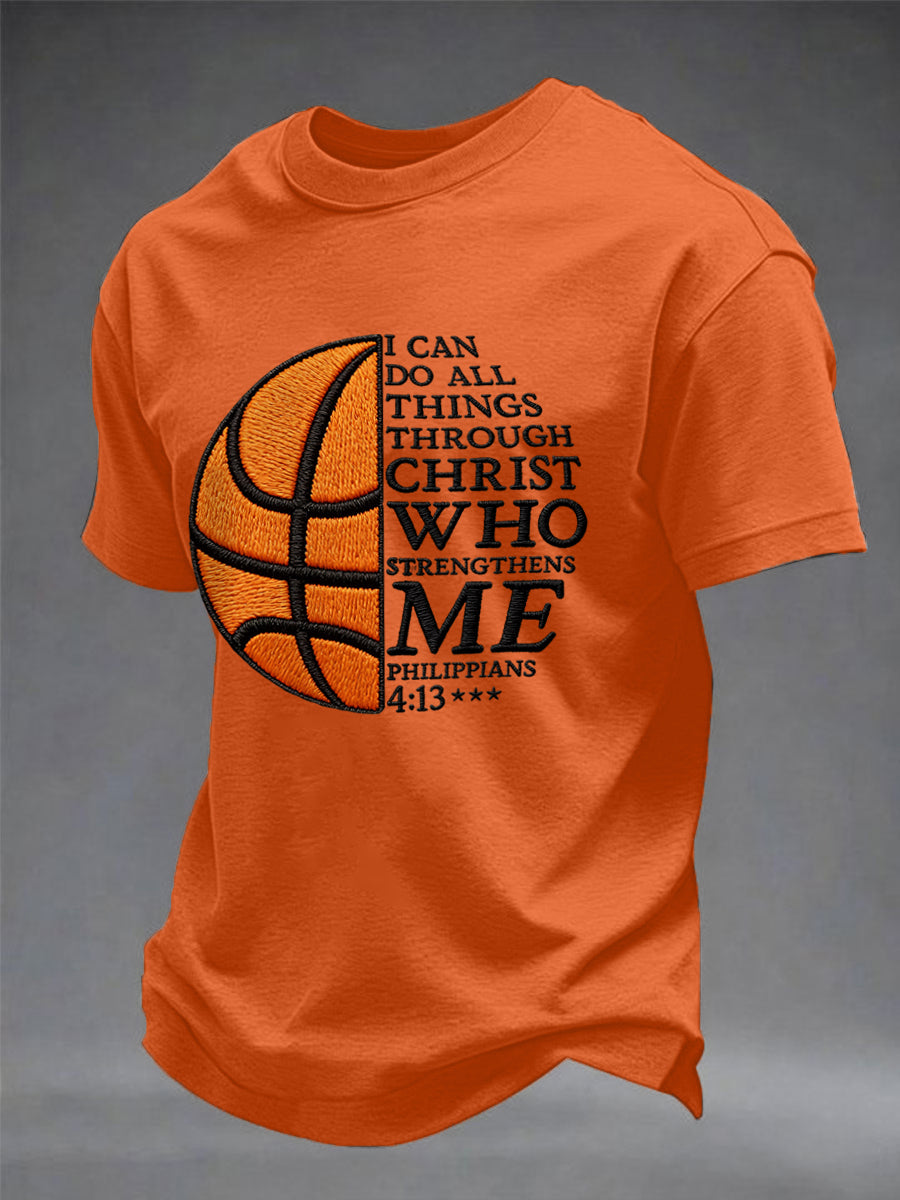 Men's I Can Do All Things Through Christ Basketball Print Basketball Lovers Gameday Casual Tee