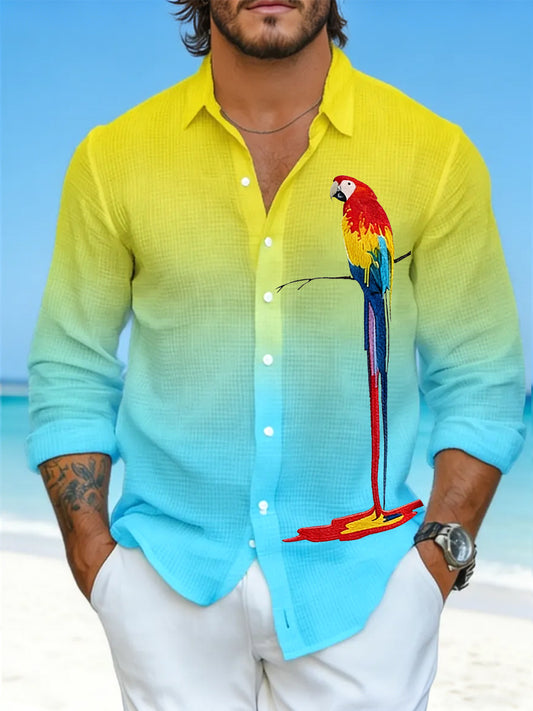 Men's Parrot Print Casual Waffle Shirt