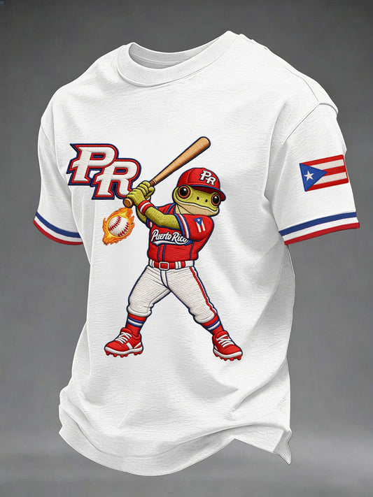 Men's Puerto Rico Baseball Print Casual Tee