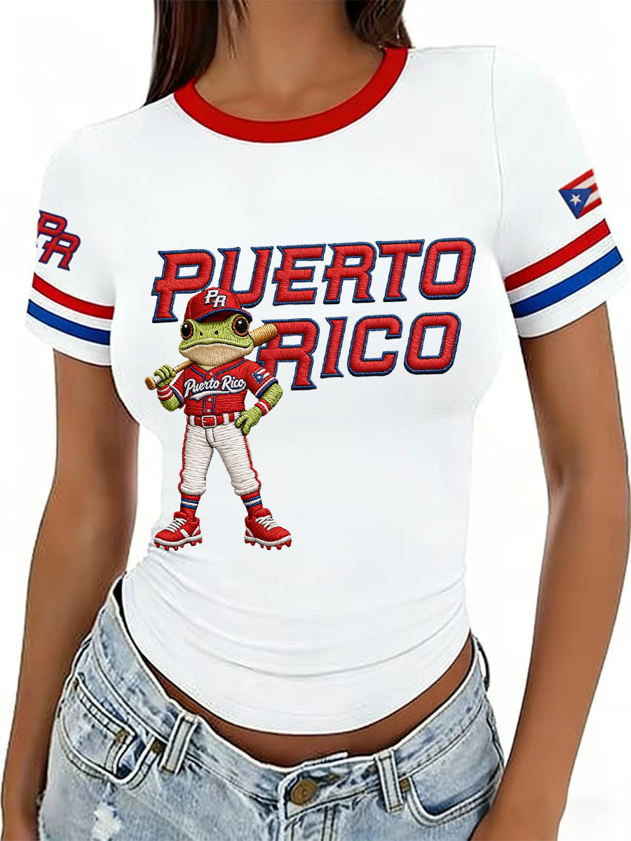 Women's Puerto Rico Baseball Print Casual Tee