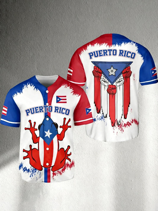 Unisex Puerto Rico Baseball Print Casual Shirt
