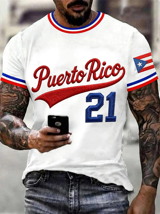 Men's Puerto Rico Baseball Print Casual Tee