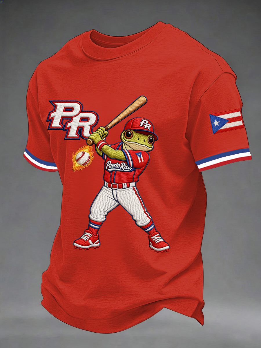Men's Puerto Rico Baseball Print Casual Tee