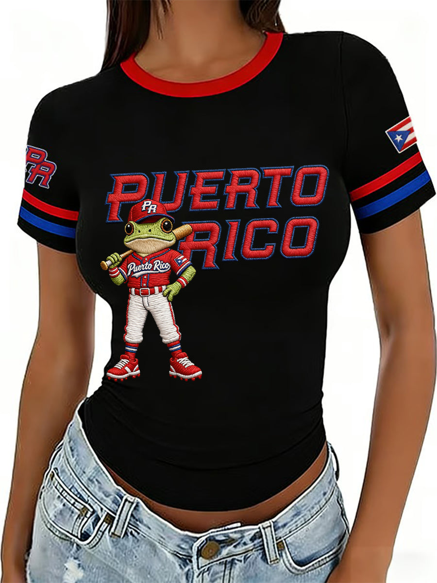 Women's Puerto Rico Baseball Print Casual Tee