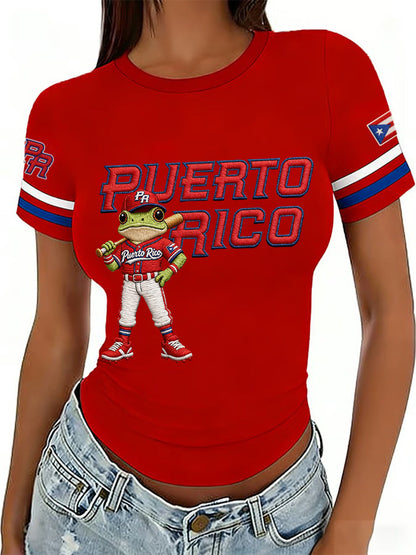 Women's Puerto Rico Baseball Print Casual Tee
